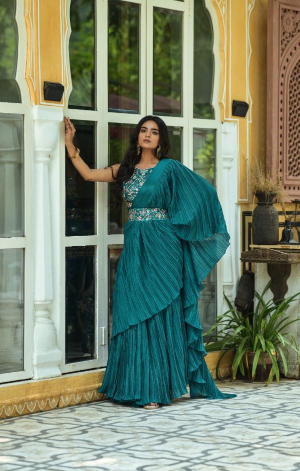 Zara 04 Beautiful Embroidery Ruffle Saree Collection